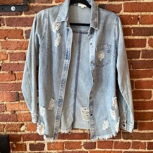 Lala factory distressed denim shacket